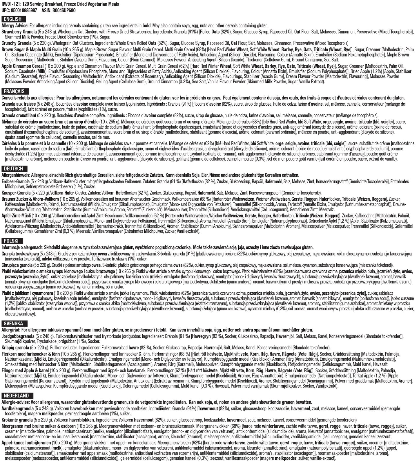 4320 porzioni di scorte alimentari di emergenza a lungo termine