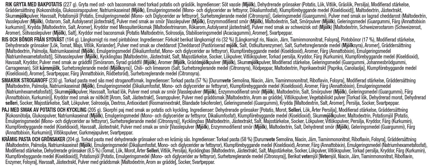 60 porzioni di antipasti, pasti vegetariani liofilizzati, fino a 25 anni