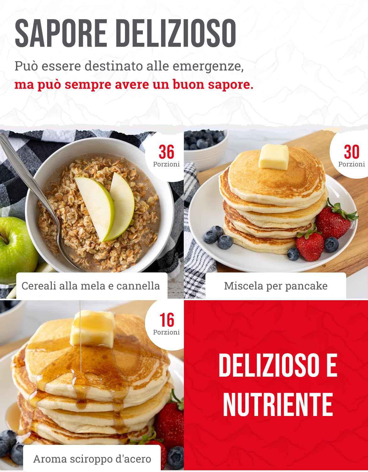 120 porzioni di colazione, pasti vegetariani liofilizzati, fino a 25 anni