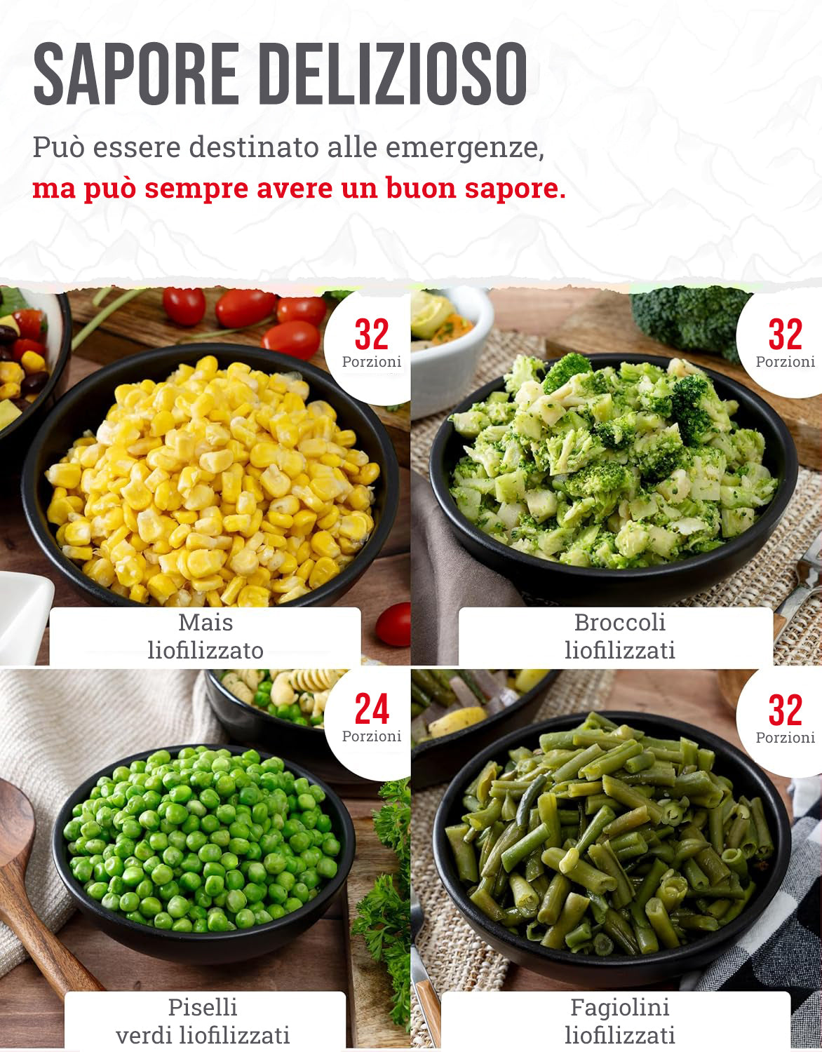 Secchio da 120 porzioni di verdure liofilizzate, fino a 25 anni