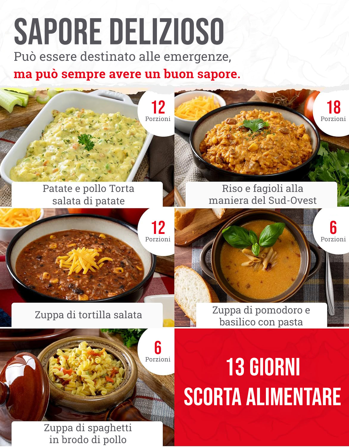 120 porzioni di antipasti, pasti vegetariani liofilizzati, fino a 25 anni