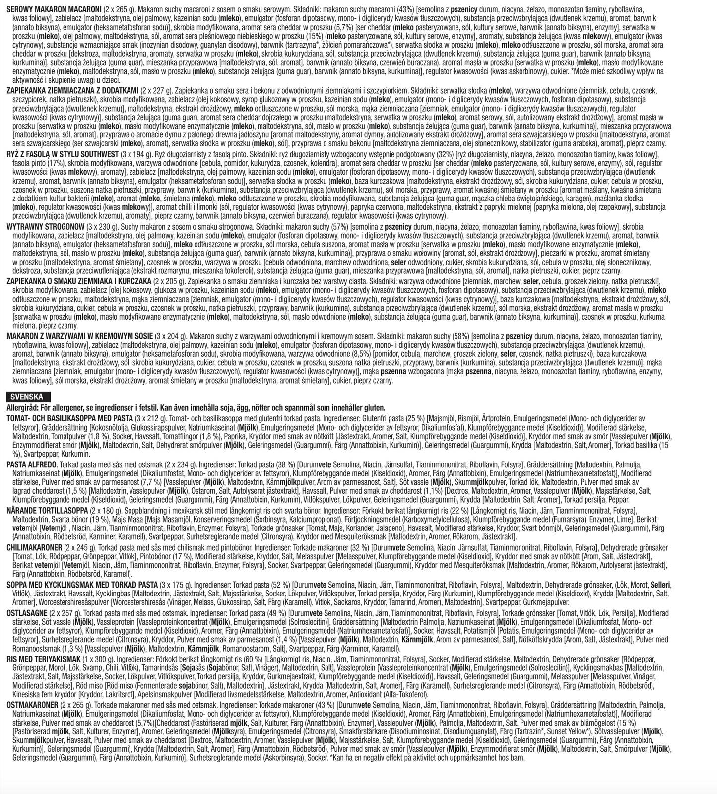 120 porzioni di antipasti, pasti vegetariani liofilizzati, fino a 25 anni