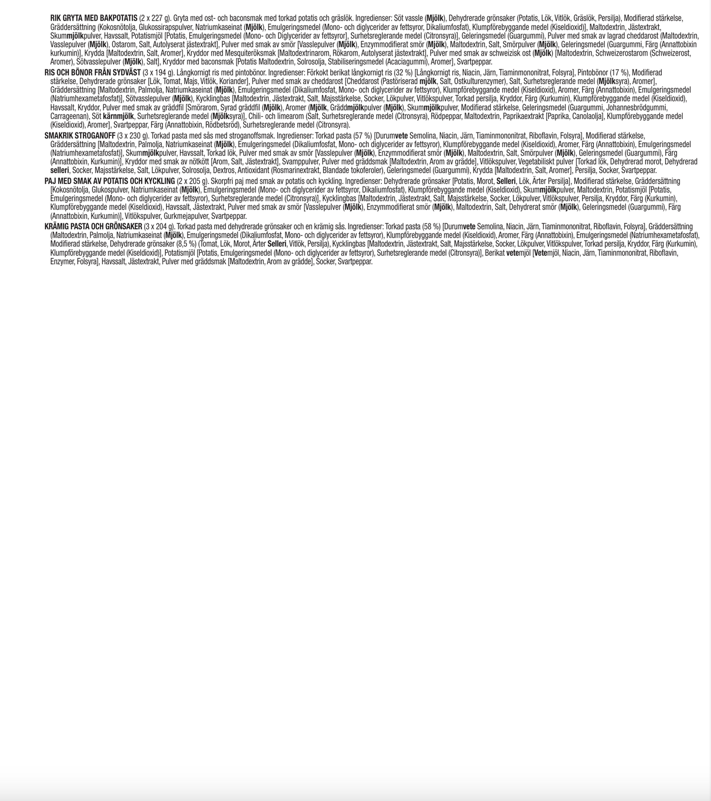 120 porzioni di antipasti, pasti vegetariani liofilizzati, fino a 25 anni