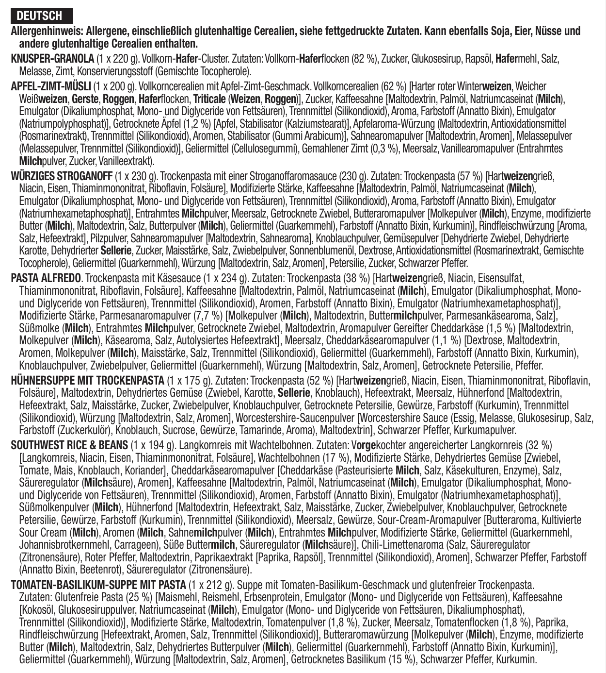 28 porzioni di colazione e antipasti liofilizzati, DryBag, fino a 25 anni