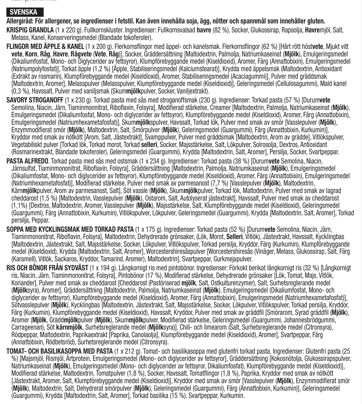 28 porzioni di colazione e antipasti liofilizzati, DryBag, fino a 25 anni