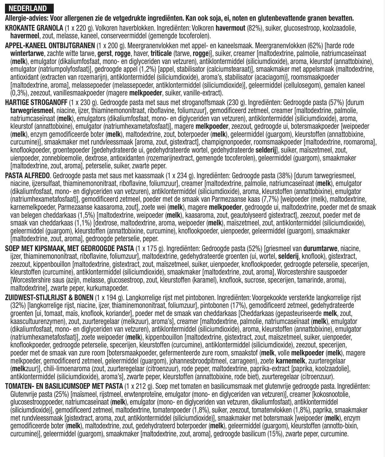28 porzioni di colazione e antipasti liofilizzati, DryBag, fino a 25 anni