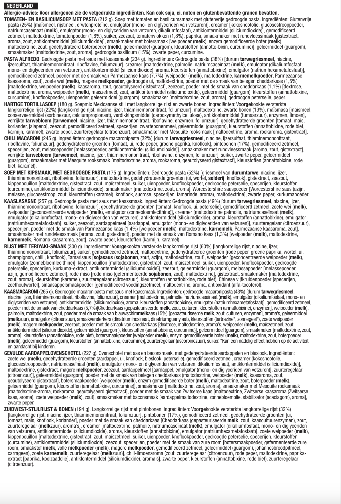 60 porzioni di antipasti, pasti vegetariani liofilizzati, fino a 25 anni