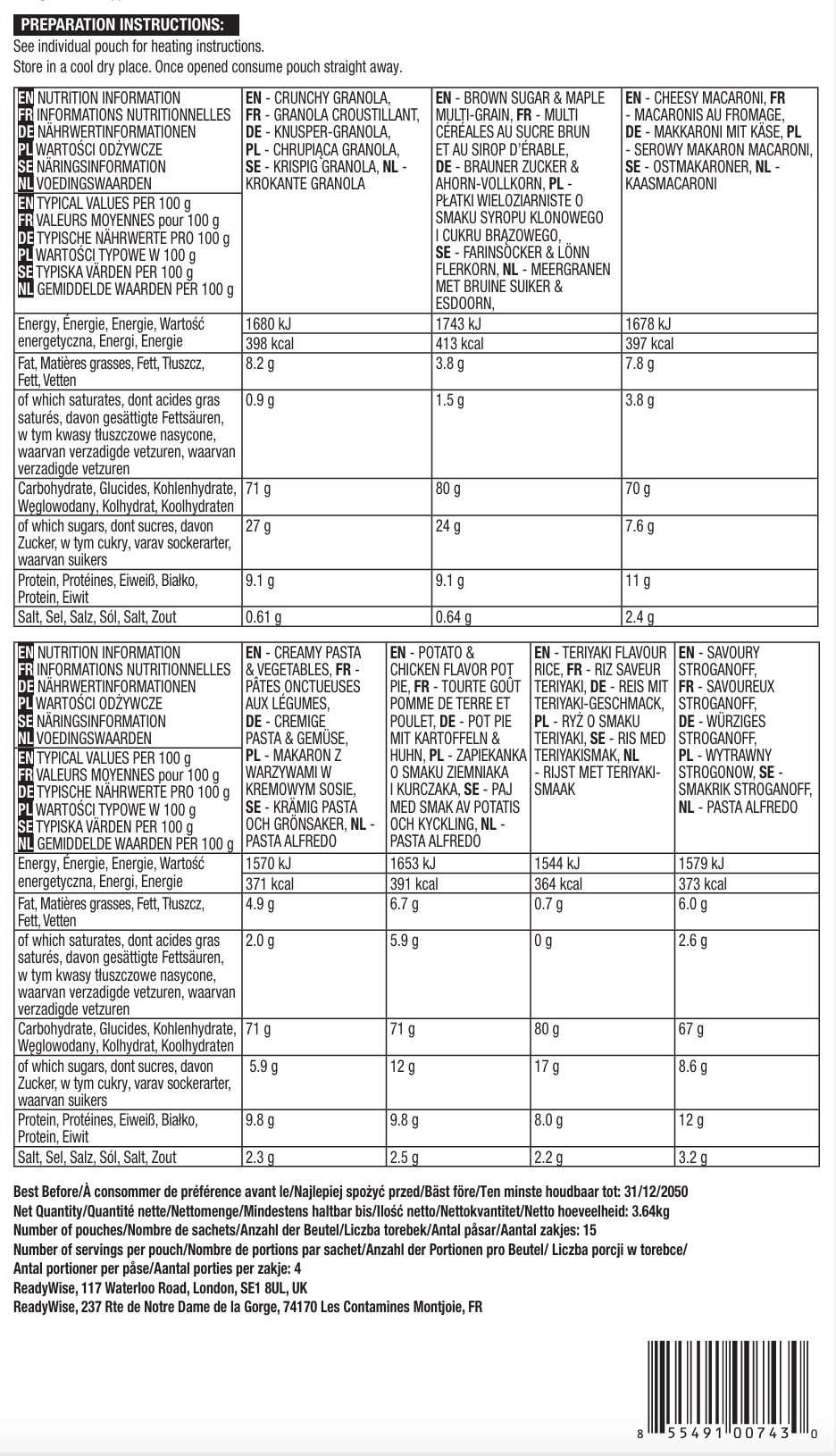 60 porzioni di colazione e antipasti liofilizzati, DryBag, fino a 25 anni
