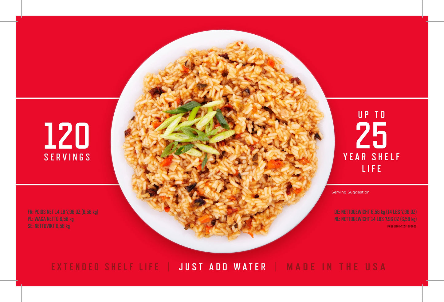 120 porzioni di antipasti, pasti vegetariani liofilizzati, fino a 25 anni