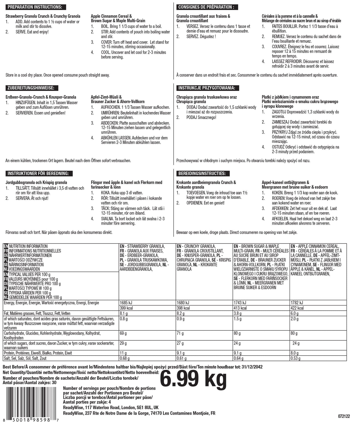 4320 porzioni di scorte alimentari di emergenza a lungo termine